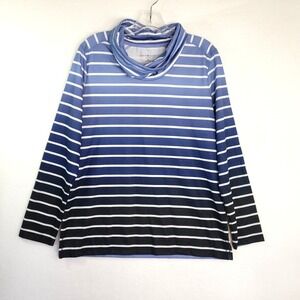Karen Scott Sport Sweatshirt‎ Womens M Blue Ombre Striped Cowl Neck Pullover Top